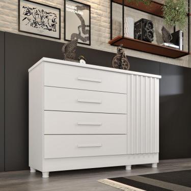 Imagem de Cômoda Barcelona Com Pés 4 Gavetas E 1 Porta Ripada Tcil Neve