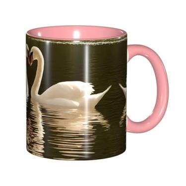 Imagem de Zeraoke Canecas de café criativas com estampa de folhas verdes de cisne, personalizadas, presente para família, tamanho de 325 ml, unissex