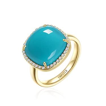 Imagem de Jupiter Anel feminino de pedra preciosa natural – Anel feminino com pedra preciosa genuína banhada a ouro 14k, anel feminino com pedra do mês de nascimento natural de 12 mm, joias para presente para o dia dos namorados, dia das mães, presentes de aniversário, Pedra preciosa, Turquesa