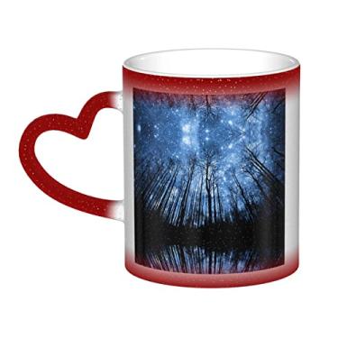 Imagem de Caneca de café divertida com céu noturno estrelado, copo de cerâmica com mudança de cor sensível ao calor 12 Oz, para café/chá/leite/cacau, para adolescente/aniversário/festival/presentes