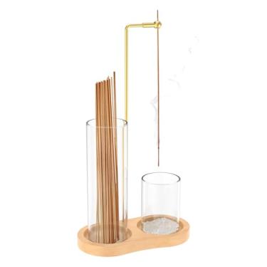 Imagem de Suporte de incenso para bastões, resistente e durável, suporte de incenso de madeira para palitos com apanhador de cinzas de vidro, queimador de incenso voador anticinzas para meditação, ioga, spa