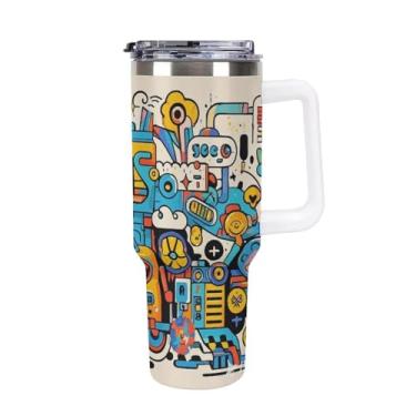 Imagem de Copo Stanley de Grande Capacidade de 1,134 g Copo de Café de Aço Inoxidável Graffiti Isolado a Vácuo Selado para Suporte de Copo de Carro e Exterior À Prova de Vazamento e Poeira