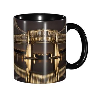 Imagem de Canecas de café criativas com impressão noturna New York Manhattan Bridge, personalizadas, presente para a família, tamanho de 325 ml, unissex