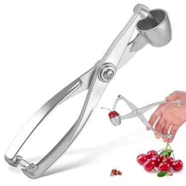 Imagem de PRETYZOOM Ferramenta de remoção de cereja e azeitona de metal resistente ao desgaste com aderência confortável, economia de trabalho, operação com uma mão para uso doméstico diário, descaroçador