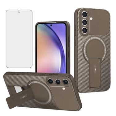 Imagem de Asuwish Capa de telefone para Samsung Galaxy A35/A55 5G Capa magnética de fibra de carbono com protetor de tela de vidro temperado e suporte protetor fino celular macio A 35 55 35A 55A A355G A555G