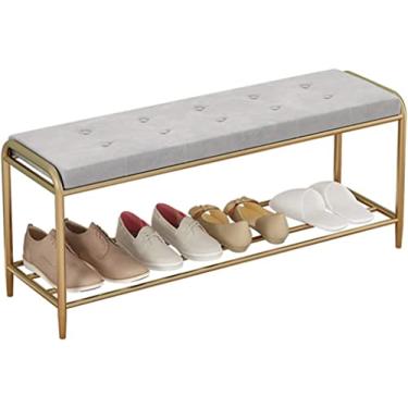 Imagem de FAMEOYA Banco de entrada, banco de sapatos para sala de estar, suporte de banco de sapatos de entrada, estrutura nórdica para casa, banco de troca de sapatos, combinação de sapateira