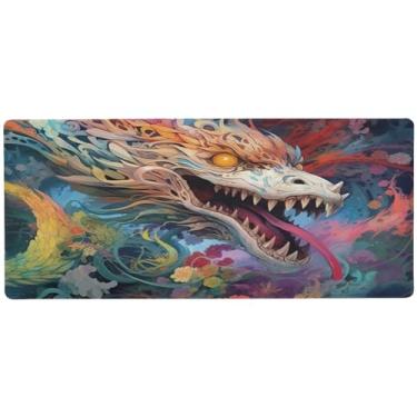 Imagem de Wassud Mouse pad de dragão abstrato para jogos com base de borracha antiderrapante, mouse pad longo para teclado de computador com borda costurada, almofada grande à prova d'água para escritório, casa