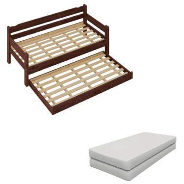 Imagem de Cama com Auxiliar Bicama de Madeira Maciça com 2 Colchões