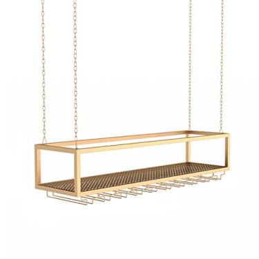 Imagem de APUM Rack de vinho suspenso no teto, suporte de armazenamento de garrafa de vinho arte de ferro para cozinha copos de cozinha sob armário prateleiras organizadoras de metal
