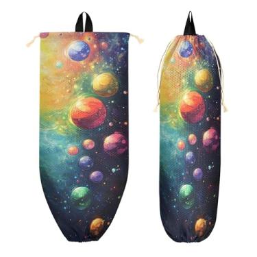 Imagem de xigua Colorful Planets Suporte de parede de plástico com cordão 1 pacote, organizador de sacolas de supermercado reutilizável para bolsas, meias, roupas íntimas e gravatas
