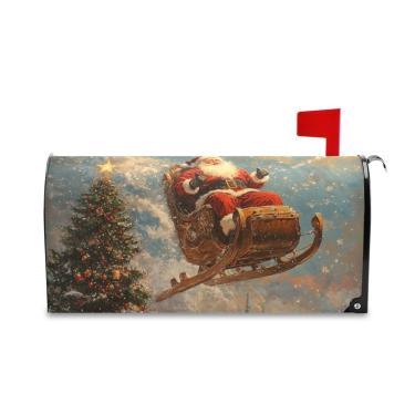 Imagem de Burbuja Capa magnética para caixa de correio, Papai Noel no trenó decorativa para decoração de jardim e quintal, tamanho grande 52,8 x 64,5 cm