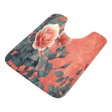 Imagem de Burbuja Tapete de banheiro Valentine Roses, tapete de banho absorvente de pelúcia macio, base antiderrapante para piso de banheiro, oval em forma de U