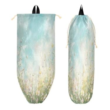 Imagem de xigua Suporte de parede colorido para saco de plástico com cordão de papoulas florescendo, 1 pacote, organizador de sacolas de supermercado reutilizável para bolsas, meias, roupas íntimas e gravatas