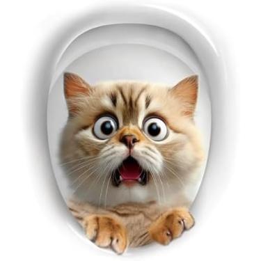 Imagem de Adesivo 3D para tampa de vaso sanitário, decalque removível com design de gatinho fofo, decoração de banheiro para tampa de vaso sanitário e tampas de tanque