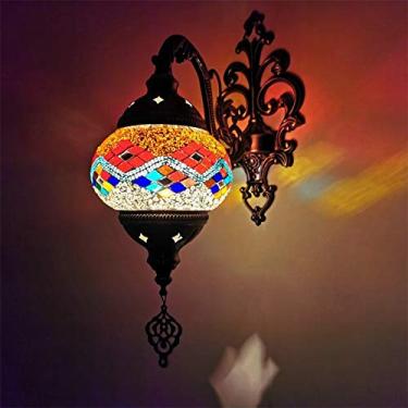 Imagem de Luminária de parede turca em mosaico, estilo retrô marroquino, em vidro boêmio, pequena, para cabeceira, ideal para sala de estar, quarto, corredor, varanda, café ou bar.