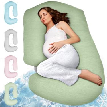 Imagem de PILLANI Travesseiros de gravidez para dormir - Almofada de corpo inteiro em forma de V C U com capa removível, travesseiro de maternidade refrescante de 144,8 cm para mulheres grávidas, suporte para