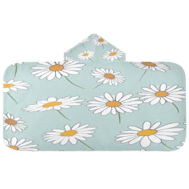 Imagem de Burbuja Toalha de banho com capuz Daisy Flowers para crianças, toalha de praia de pelúcia macia absorvente para chá de meninas e meninos 3-10 anos, 61 x 127 cm