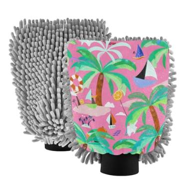 Imagem de STAYTOP Luvas de lavagem de carro de coco tropical, 2 peças, luvas de microfibra de chenille, sem arranhões, panos de esponja de lavagem ultra absorventes para carros, limpeza doméstica - M