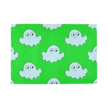Imagem de Burbuja Jogo americano conjunto de 6, tapetes de mesa antiderrapantes laváveis com desenho animado fantasmas verdes, resistentes ao calor, para cozinha, mesa de jantar, ambientes internos e externos
