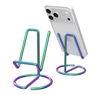 Imagem de HZZADZXW Suporte de celular de metal para mesa, lindo suporte de telefone de uma peça, base de exibição de mesa estável para iPhone, iPad, Samsung, tablets e todos os telefones celulares, colorido