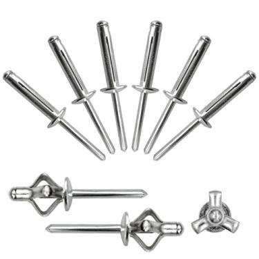 Imagem de Rebites triplos de 1/10.6 cm x 1-3/40.6 cm sortidos - 25 peças, rebites pop explosivos triplos de alumínio sólido rebites estilo lâmpada para caiaque barco marítimo