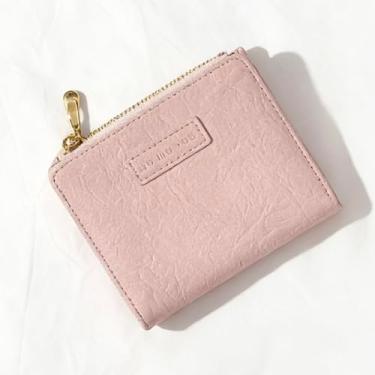 Imagem de Carteira feminina, porta-moedas de cor sólida, dobrável, carteira feminina para cartão de crédito com zíper e fecho de pressão para guardar moedas, Rosa empoeirado, Bonito