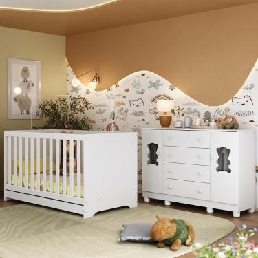 Imagem de Berço Americano 3 Em 1 Com Cômoda 2 Portas 4 Gavetas Fofura Multimóveis MP4728 Branco