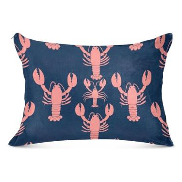 Imagem de Linda lagosta pêssego azul escuro flanela fronhas decorativas padrão queen king tamanho do corpo almofada estampa animal capa de travesseiro de cama, tamanho queen, 50,8 cm x 76,2 cm
