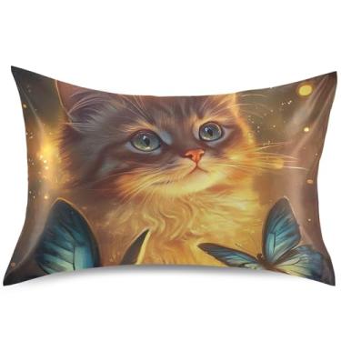 Imagem de Ragdoll Capa de almofada de cetim floral com borboletas de gato, capa de almofada padrão Queen King, lindas capas de travesseiro refrescante, tamanho Queen, 76 cm x 50 cm