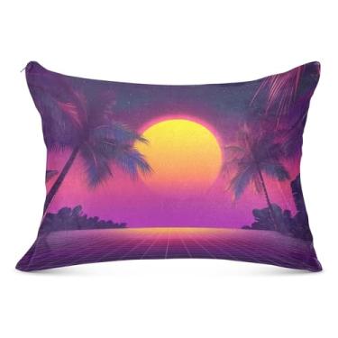 Imagem de Capa de almofada king size pôr do sol com palmeiras 50 x 101 cm super macia e aconchegante com zíper, fronha corporal para cama, sofá, casa