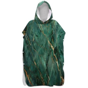 Imagem de Joisal Roupão reutilizável para troca de poncho de surfe para adultos toalha de banho com capuz verde dourado mármore masculino poncho com capuz