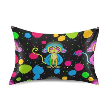 Imagem de Fronhas refrescantes estampadas personalizadas King Queen Standard Pillows Slips Satin Home Bed Pillow Sham Queen Size 76.2 cm x 50.8 cm Colorful Monkeys Black Cartoon