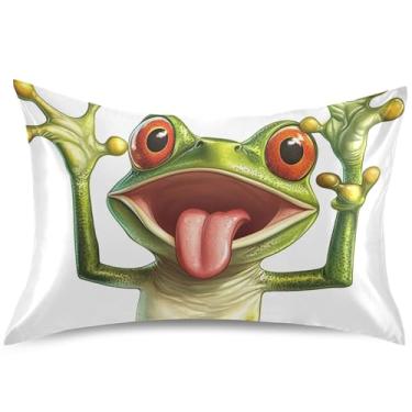 Imagem de Capas de almofada de cetim fofas de sapo de desenho animado King Queen padrão capas de travesseiro premium refrescantes para quarto estética, tamanho king, 101,6 cm x 50,8 cm