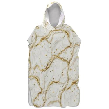 Imagem de Joisal Poncho de surfe em mármore branco dourado trocando roupão para praia Adul toalha com capuz floral absorvente unissex poncho adulto com capuz