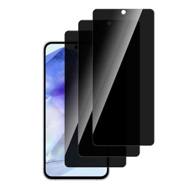Imagem de PUKMCX Pacote com 3 protetores de tela de vidro temperado para Samsung Galaxy A55/A35, antiespião, ultra HD, sem bolhas, antiarranhões, fácil instalação, compatível com capas