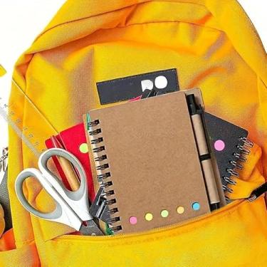 Imagem de Pacote com 1 caderno de bolso com suporte para caneta, capa de papel de 10,4 x 13,5 cm, bloco de notas com notas adesivas, abas coloridas, compacto e portátil para escritório, uso doméstico, marrom