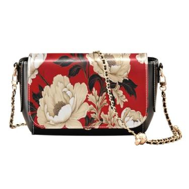 Imagem de Maçãs pretas em uma bolsa transversal de couro com padrão branco, bolsas transversais de couro para mulheres na moda, bolsa feminina de couro, Floral com flores brancas e pretas - 2, One Size