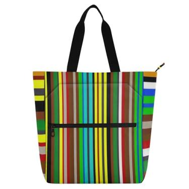 Imagem de GAIGEO Sacola feminina com listras coloridas para trabalho, lona, praia, livros, zíper, professores, bolsas, amantes de livros