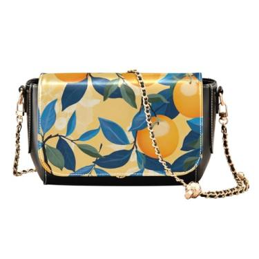 Imagem de GAIGEO Bolsa de ombro feminina de couro sintético com folhas de palmeira verde flamingos rosa tropicais, Ramo laranja azul laranja-6, One Size