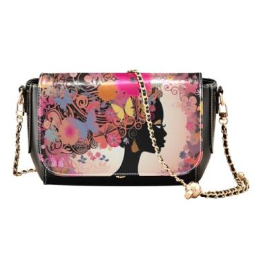 Imagem de GAIGEO Bolsa transversal de couro com flor de peônia rosa para mulheres, tamanho médio, bolsa de ombro feminina, bolsa tiracolo de couro, Meninas com flor - 2, One Size