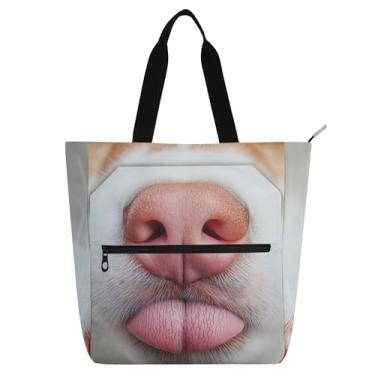 Imagem de GAIGEO Bolsa escolar com zíper e nariz de cachorro divertida para mulheres com zíper à prova d'água com estampa de animal