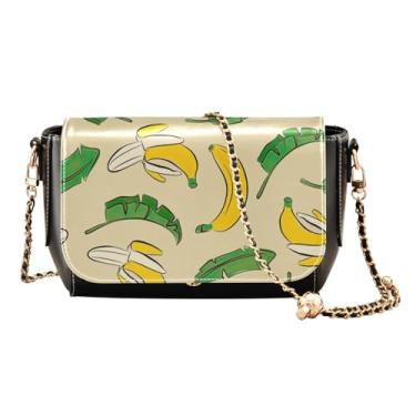 Imagem de GAIGEO Bolsa de couro com zíper de pato de borracha amarela, bolsas de viagem transversais de couro para mulheres, Banana com folha, One Size