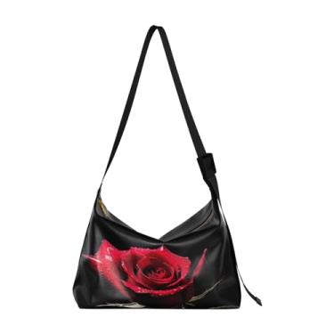 Imagem de GAIGEO Bolsa tiracolo de couro rosa vermelha preta com bolsa de ombro feminina, bolsa de ombro transversal, Preto com uma rosa vermelha - 8, One Size