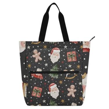 Imagem de GAIGEO Bolsa de trabalho feminina de Natal, Papai Noel, preta, lona, praia, escola, presente, para crianças, para amantes de livros