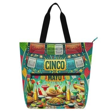 Imagem de GAIGEO Bolsa feminina Cinco De Mayo com texto para trabalho, lona, faculdade, escola, bolsas utilitárias, bolsas de escritório com compartimentos