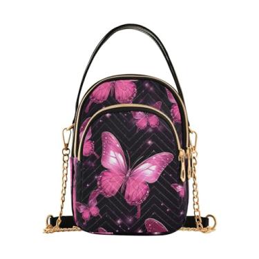 Imagem de As bolas de futebol com cores são bolsa de ombro salpicada para mulheres, bolsa transversal com alça removível, bolsas transversais ajustáveis, Borboletas rosa em preto-2, One Size