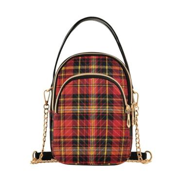 Imagem de Bolsa de ombro transversal preta com linhas bananas em uma bolsa de ombro, bolsas transversais casuais para mulheres, Scotland Tartan-1, One Size