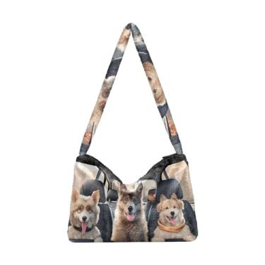 Imagem de GAIGEO Three Dogs in the Car Bolsas de ombro femininas, bolsas de ombro femininas, bolsas de outono, Três cães no carro, One Size