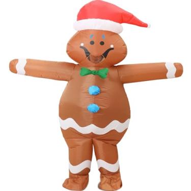 Imagem de Gingerbread Costume Kids,Ages 9-12 Inflatable Christmas Costume,Funny Blow up Christmas Character Ginger bread man Costumes for Boy Girl Children,Xmas Holiday Cosplay Party Blowup Onesies Outfit Suit