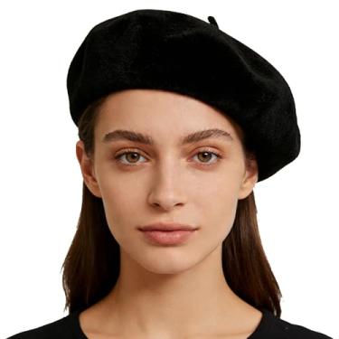 Imagem de OVOY Boina francesa, bigode, acessório para fantasia de Dia das Bruxas, masculinas, mulheres, mistura de lã, inverno, quente, gorro, Preto, M